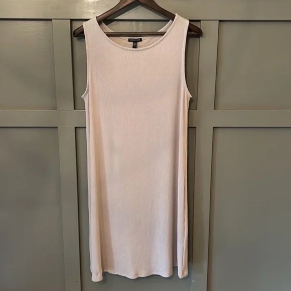 Eillen Fisher Ribbed Knit Sleeveless Tank Dress Organic Cotton Beige Size Large - Picture 1 of 7